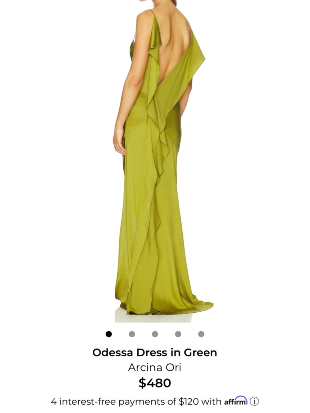 NWT ARCINA ORI Odessa Green Ruffled Back Evening Dress Size Small